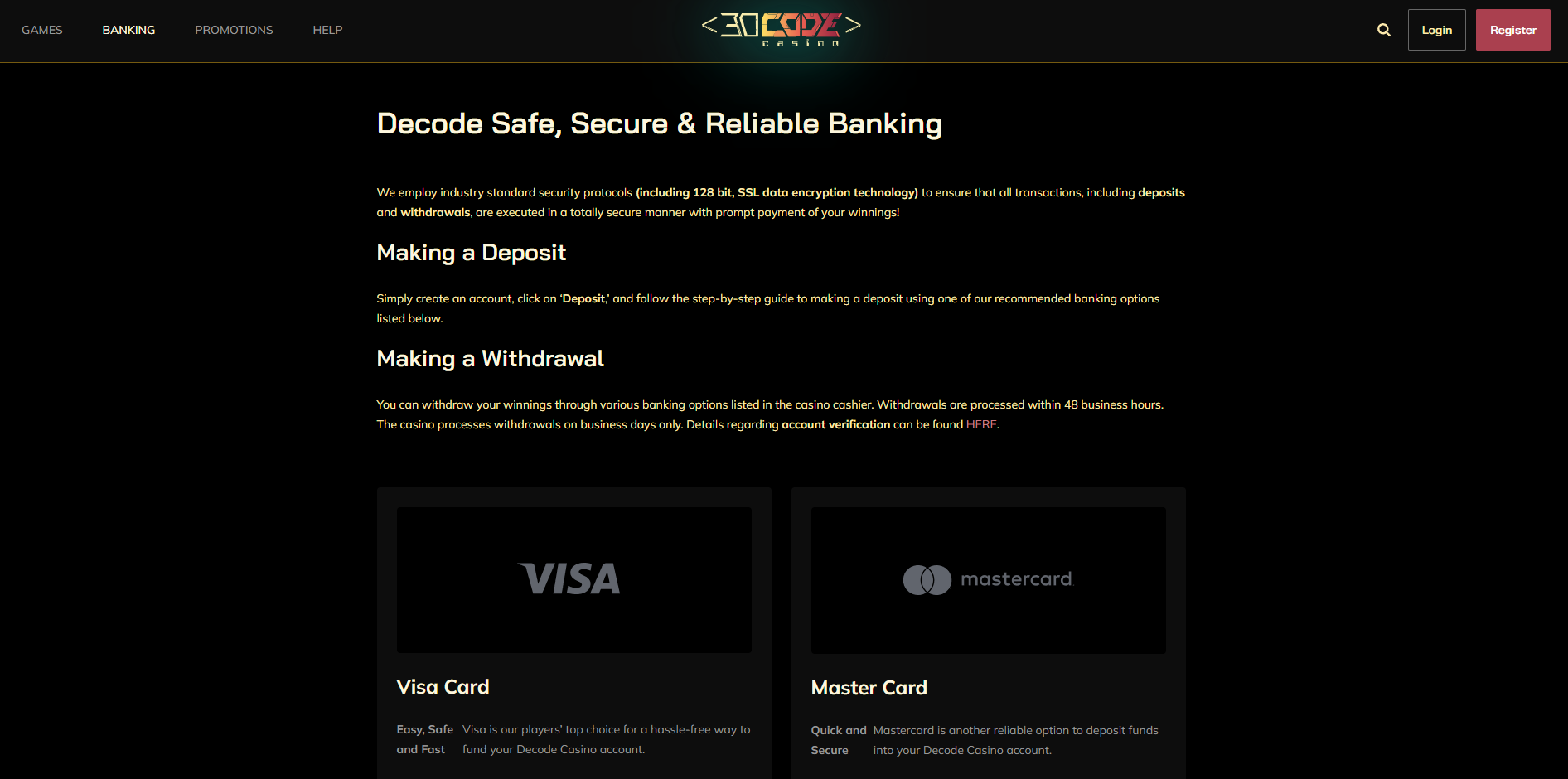 Banking Options and Payout Experience